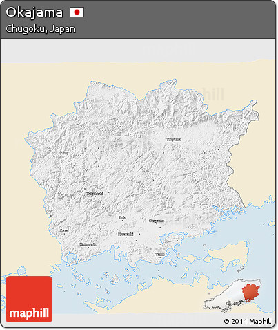 Classic Style 3D Map of Okajama, single color outside