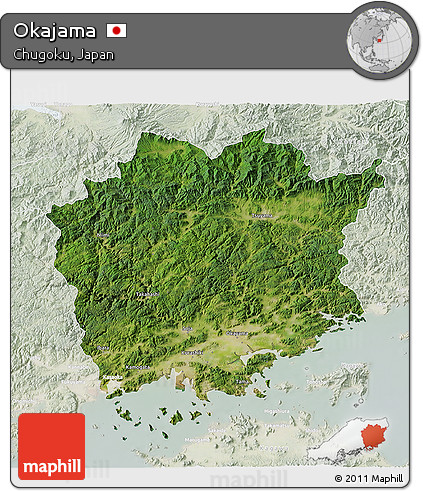 Satellite 3D Map of Okajama, lighten