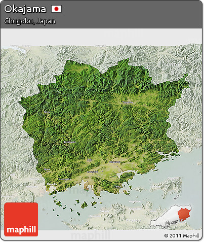 Satellite 3D Map of Okajama, lighten