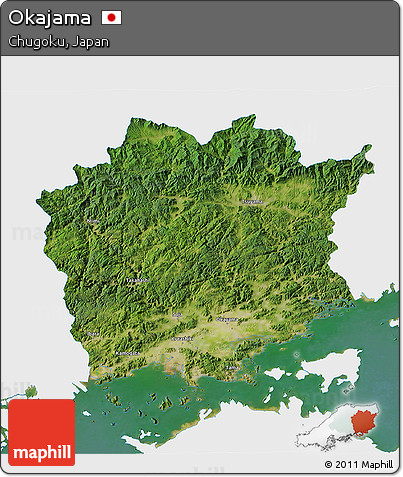 Satellite 3D Map of Okajama, single color outside