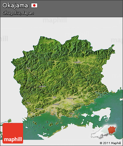Satellite 3D Map of Okajama, single color outside