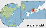 Savanna Style Location Map of Okajama, highlighted country, highlighted parent region