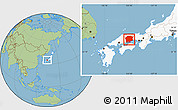 Savanna Style Location Map of Okajama, highlighted country