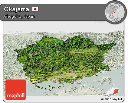 Satellite Panoramic Map of Okajama, lighten
