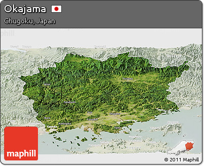 Satellite Panoramic Map of Okajama, lighten