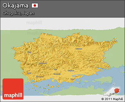 Savanna Style Panoramic Map of Okajama, single color outside