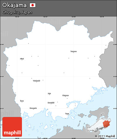 Gray Simple Map of Okajama, single color outside