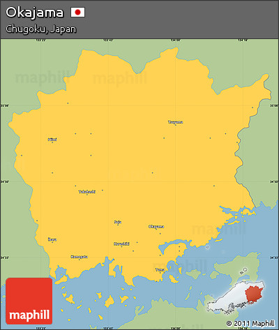 Savanna Style Simple Map of Okajama, single color outside