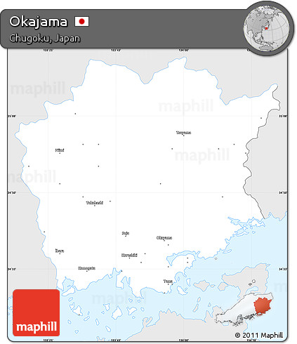 Silver Style Simple Map of Okajama, single color outside