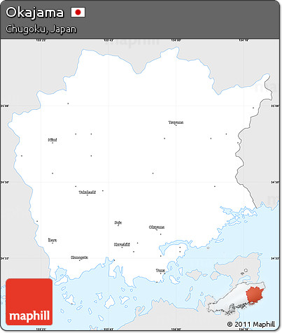Silver Style Simple Map of Okajama, single color outside