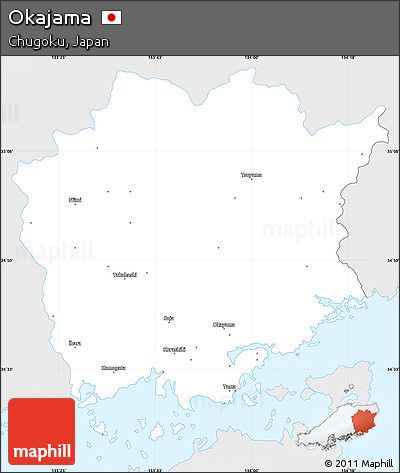 Silver Style Simple Map of Okajama, single color outside