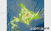 Physical Map of Hokkaido, darken