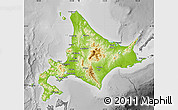 Physical Map of Hokkaido, desaturated