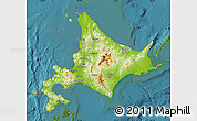 Physical Map of Hokkaido, satellite outside