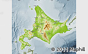 Physical Map of Hokkaido, semi-desaturated