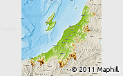 Physical Map of Niigata, shaded relief outside