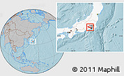 Gray Location Map of Tokyo, highlighted country, hill shading