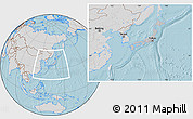 Gray Location Map of Japan, lighten, desaturated, land only, hill shading