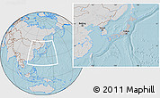 Gray Location Map of Japan, lighten, semi-desaturated, land only, hill shading