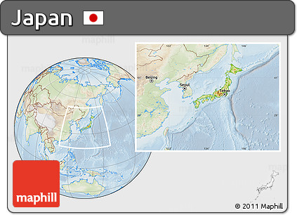 Physical Location Map of Japan, lighten