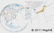 Political Location Map of Japan, lighten, desaturated