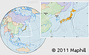 Political Location Map of Japan, lighten, land only