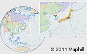 Political Location Map of Japan, lighten