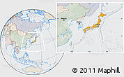 Political Location Map of Japan, lighten, semi-desaturated