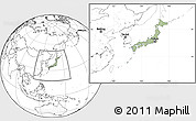 Savanna Style Location Map of Japan, blank outside, hill shading inside