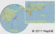 Savanna Style Location Map of Japan, within the entire continent, hill shading