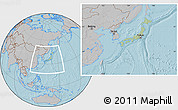 Savanna Style Location Map of Japan, gray outside, hill shading