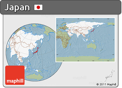 Savanna Style Location Map of Japan, highlighted continent, within the entire continent, hill shading