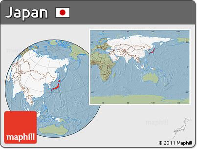 Savanna Style Location Map of Japan, highlighted continent, within the entire continent, hill shading