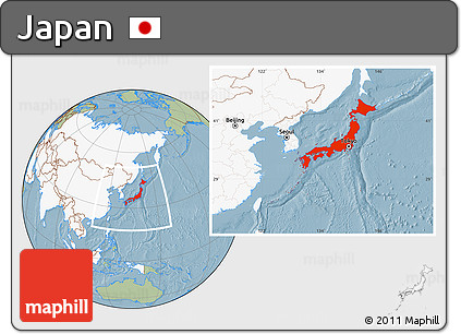 Savanna Style Location Map of Japan, highlighted continent, hill shading