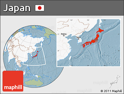Savanna Style Location Map of Japan, highlighted continent, hill shading