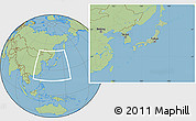 Savanna Style Location Map of Japan, hill shading inside