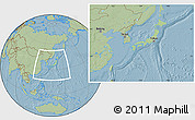 Savanna Style Location Map of Japan, hill shading outside