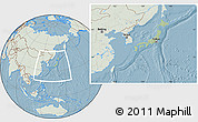 Savanna Style Location Map of Japan, lighten, land only, hill shading