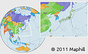 Savanna Style Location Map of Japan, political outside, hill shading