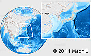 Shaded Relief Location Map of Japan, lighten, desaturated, land only