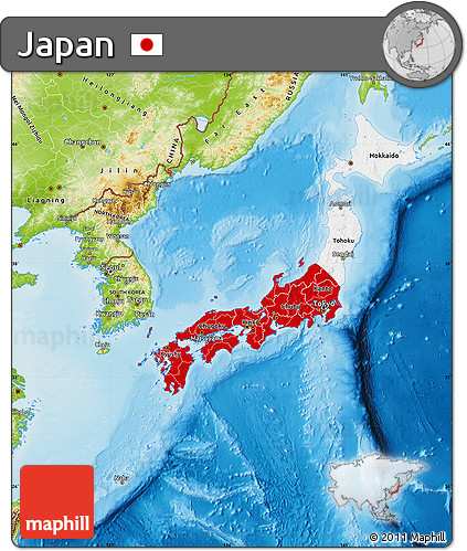 Flag Map of Japan, physical outside, flag rotated