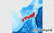 Flag Map of Japan, single color outside, bathymetry sea, flag aligned to the middle