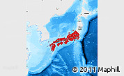 Flag Map of Japan, single color outside, bathymetry sea, flag rotated