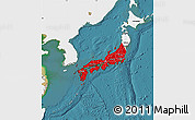Flag Map of Japan, single color outside, satellite sea, flag aligned to the middle