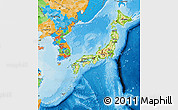 Physical Map of Japan, political outside