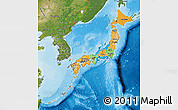 Political Map of Japan, satellite outside, bathymetry sea