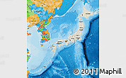 Shaded Relief Map of Japan, political outside