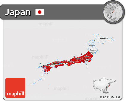 Flag Panoramic Map of Japan, flag aligned to the middle