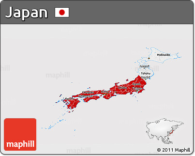Flag Panoramic Map of Japan, flag aligned to the middle