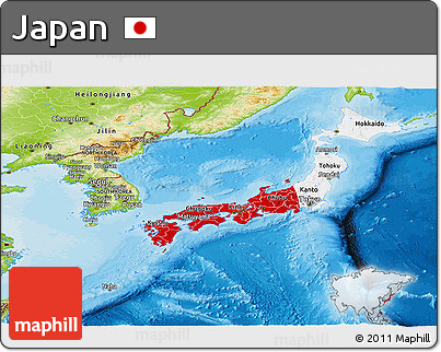 Flag Panoramic Map of Japan, physical outside, bathymetry sea